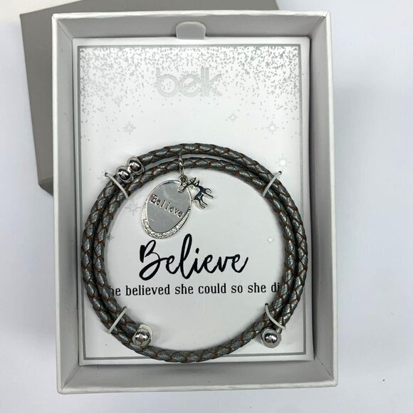 Belk She Believed She Could Braided Wrap Charm Bracelet w/Deer Charm Silver NIB - Picture 1 of 6